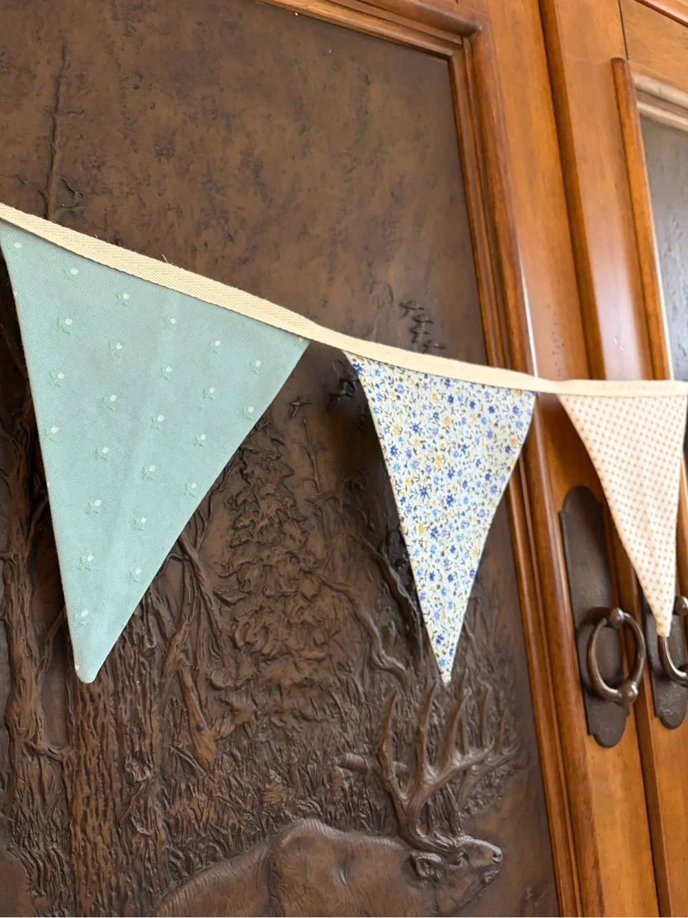 Handmade Blue Floral and Polka Dot Fabric Bunting Banner - Home Party Supplies